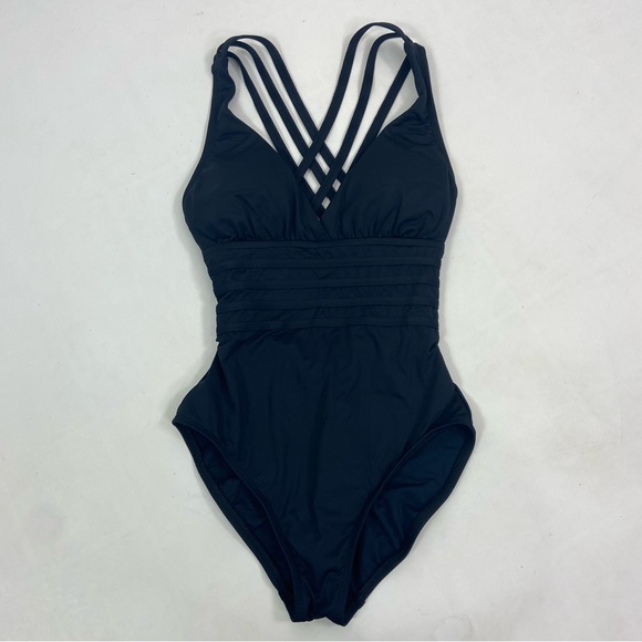 La Blanca NWT LB6BA22 Island Cross Back Mio One-piece Swimsuit Black. Size 4 - Picture 3 of 14
